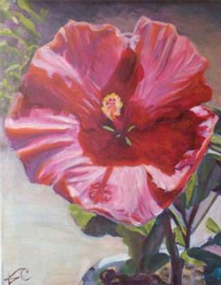 acrylic painting of pink flower