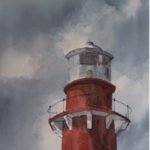 painting of dark sky over the Barnegat lighthouse