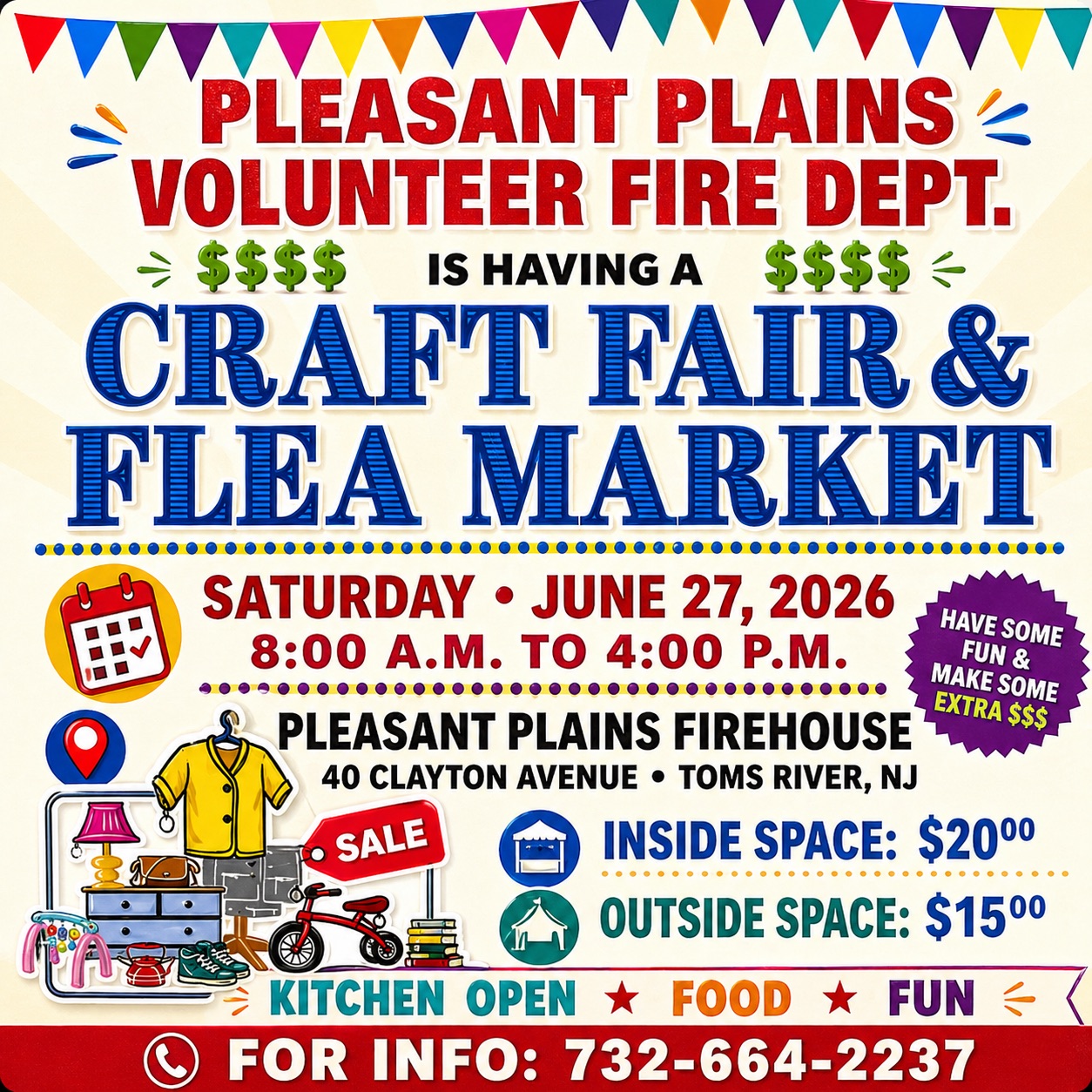 Pleasant Plains Volunteer Fire Dept Craft Fair & Flea Market flyer
