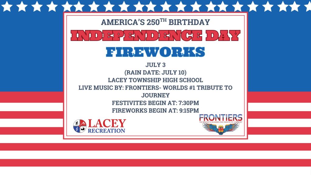 Independence Day fireworks flyer with red, white and blue background 
