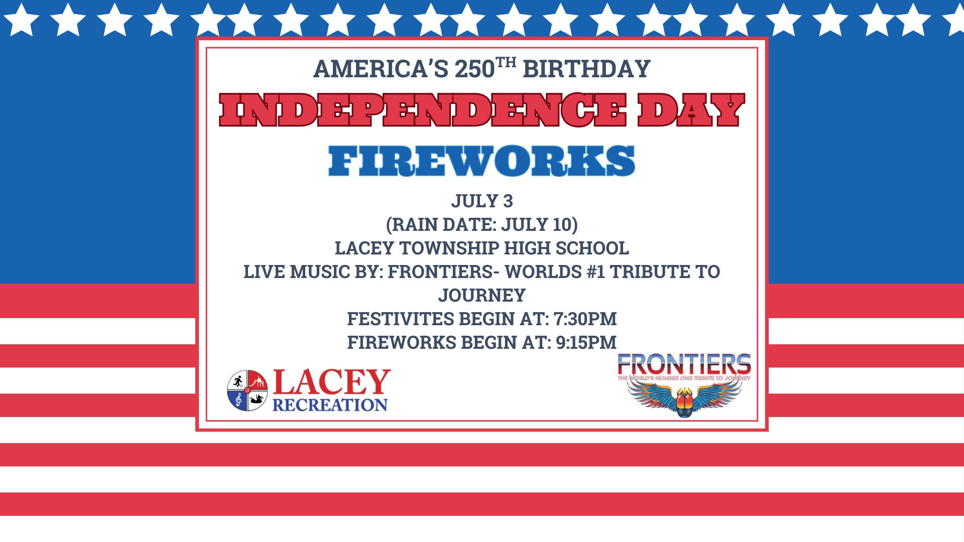 Independence Day fireworks flyer with red, white and blue background