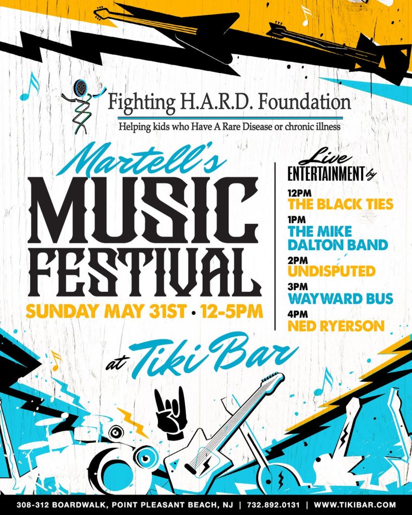 Music festival flyer with graphic of musical instruments 