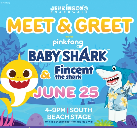 pinkfong baby shark and Fincent the shark meet and greet flyer