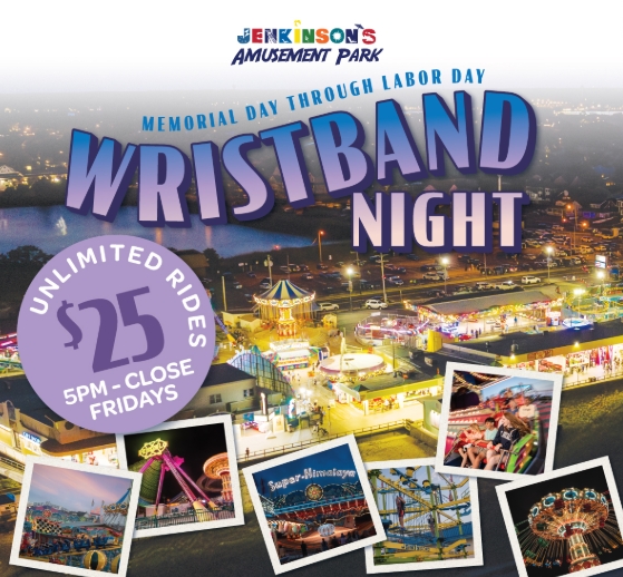 Wristband Night flyer with photos of amusement park rides