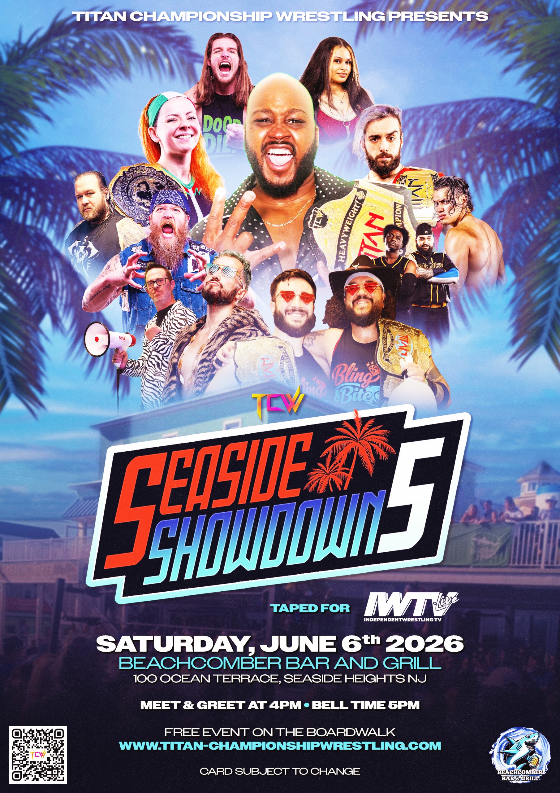 seaside showdown 5 flyer featuring multiple wrestlers