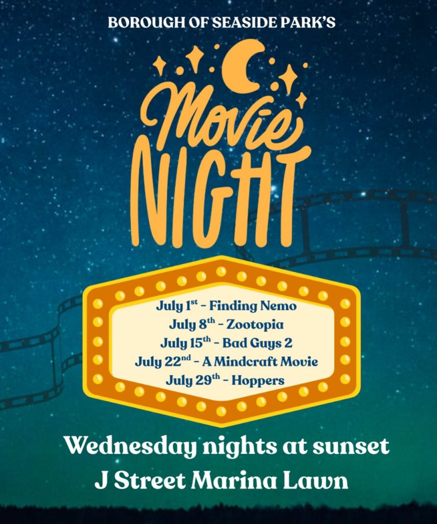 Movie Night flyer with a night sky and stars as the background and movie film 