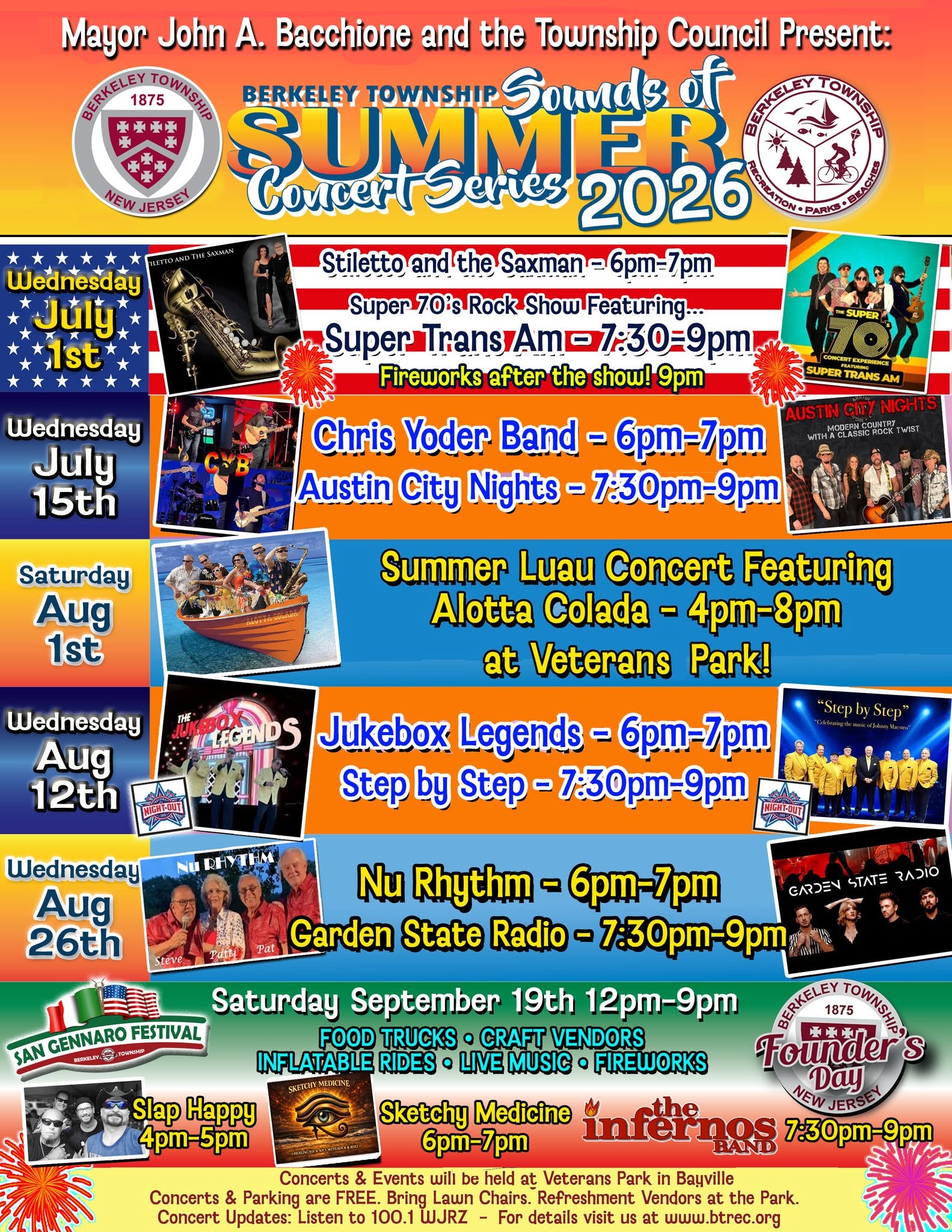 Summer Concert Series flyer for Berkeley Township