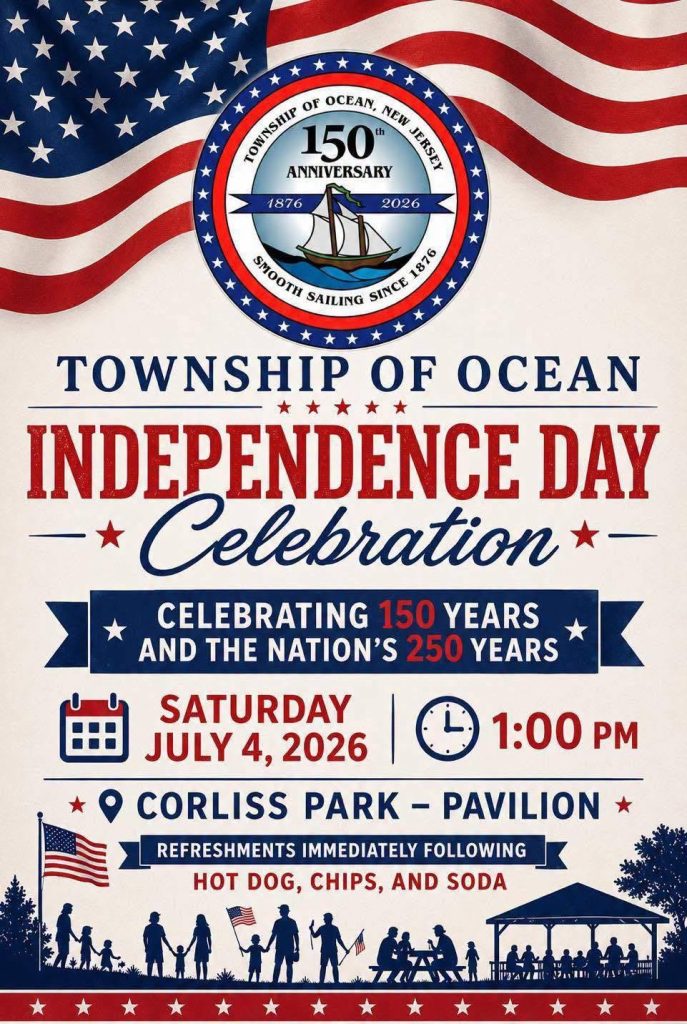 Independence Day celebration flyer with an American Flag along the top