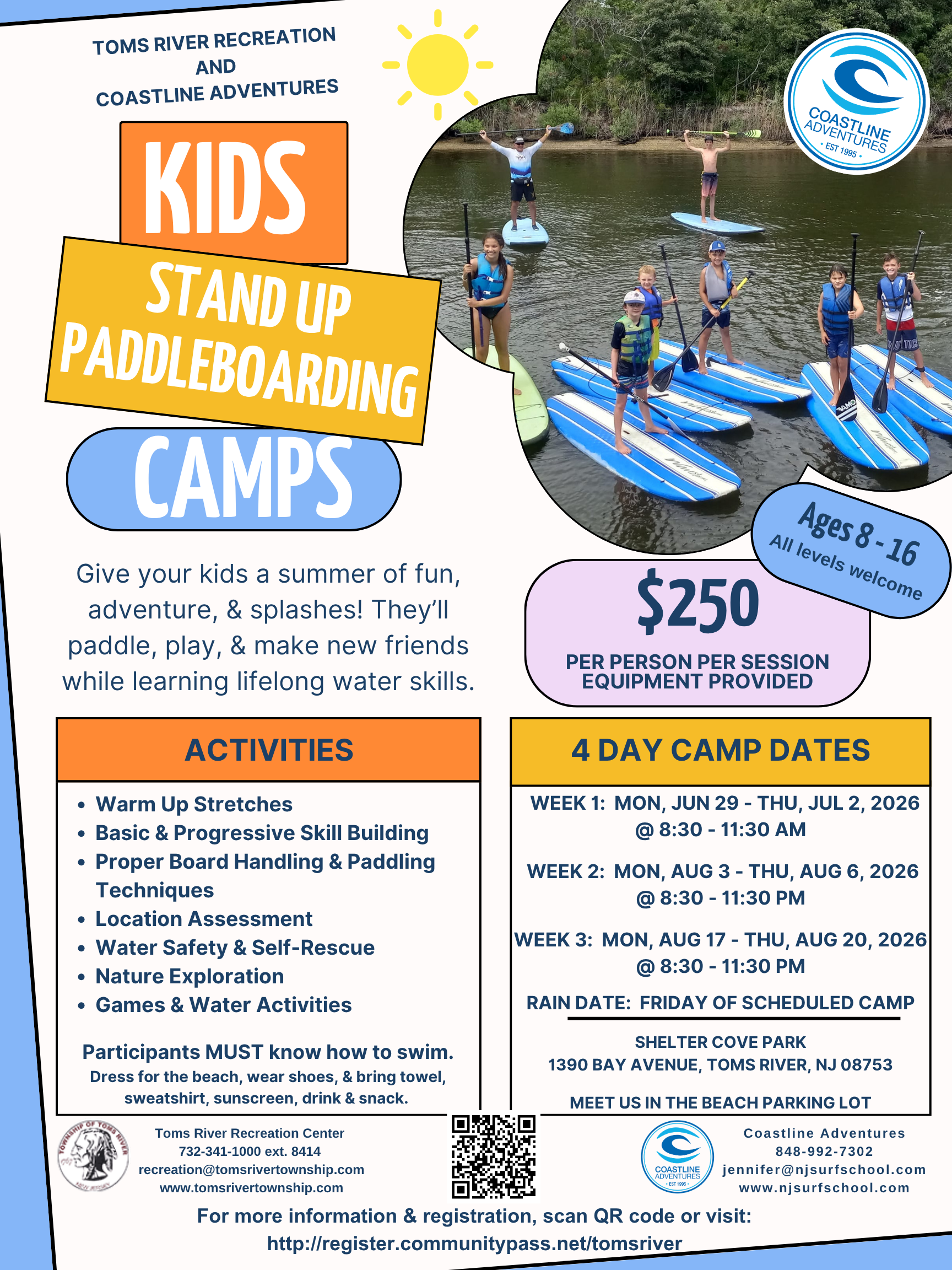 group of kids paddleboarding