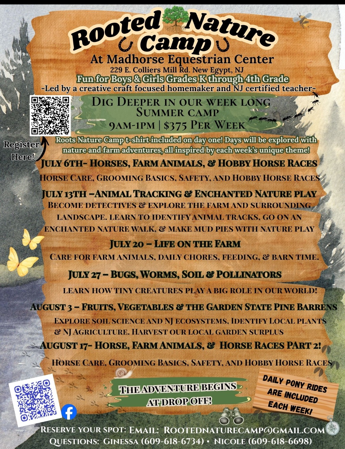 Rooted Nature camp flyer schedule