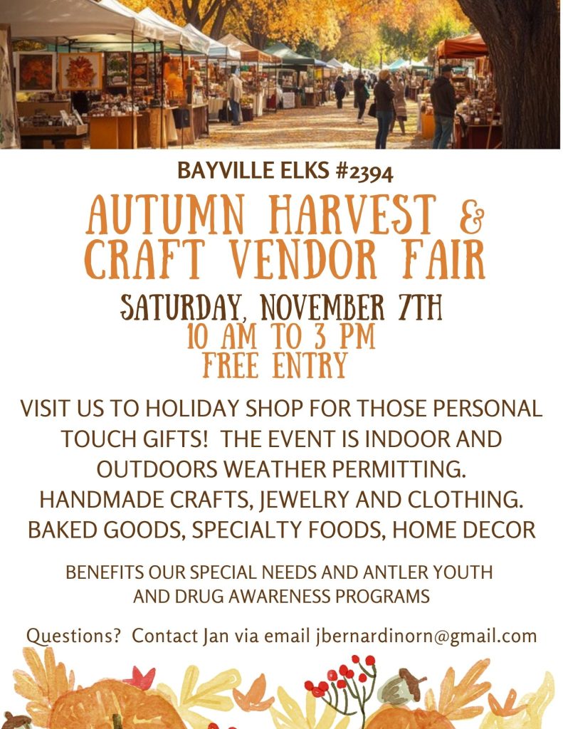 craft vendor fair flyer with a photo of people walking around a craft fair and vendor tents with a fall scene