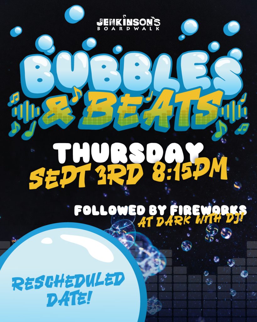 Bubbles and beats flyer with bubbles floating