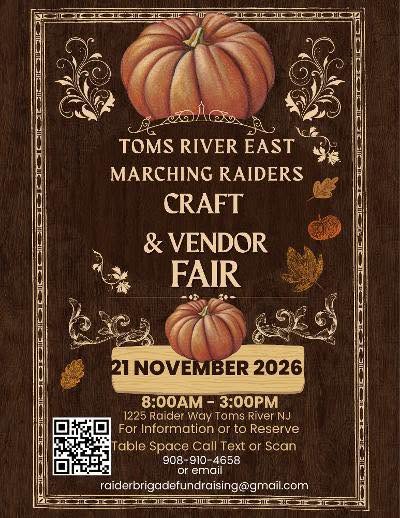 pumpkins and brown leaves on a brown background. Craft fair flyer