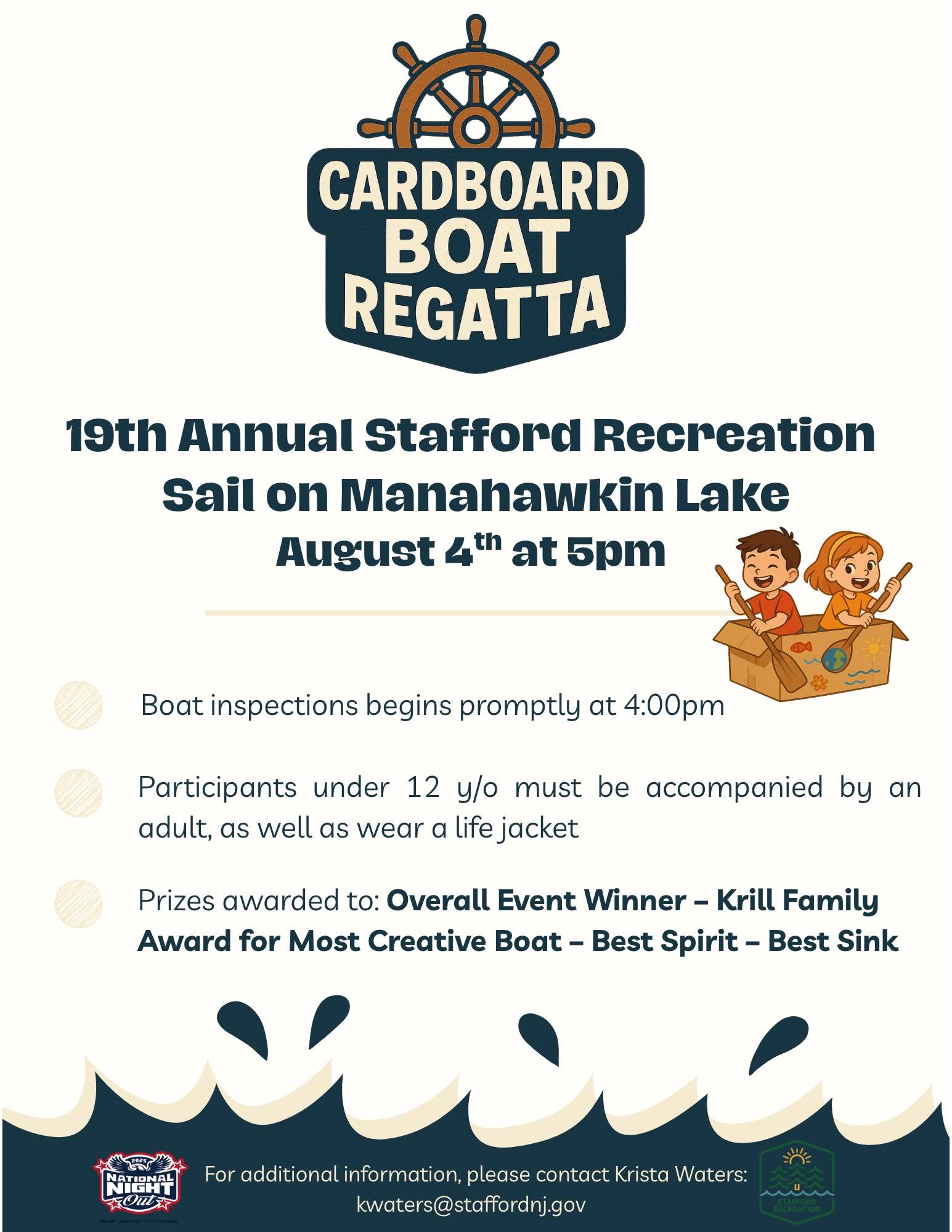 graphic of two kids in a cardboard boat