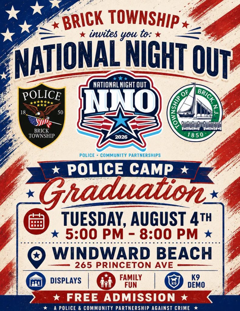 national night out flyer featuring red, white and blue American flag background 