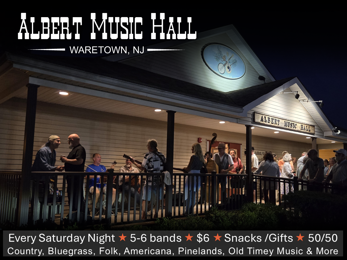 People playing music on a front porch of Albert Music Hall
