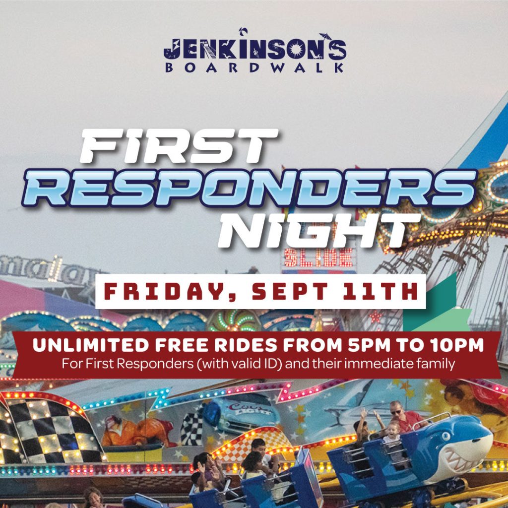 first responders night flyer. Kids riding on a shark roller coaster 