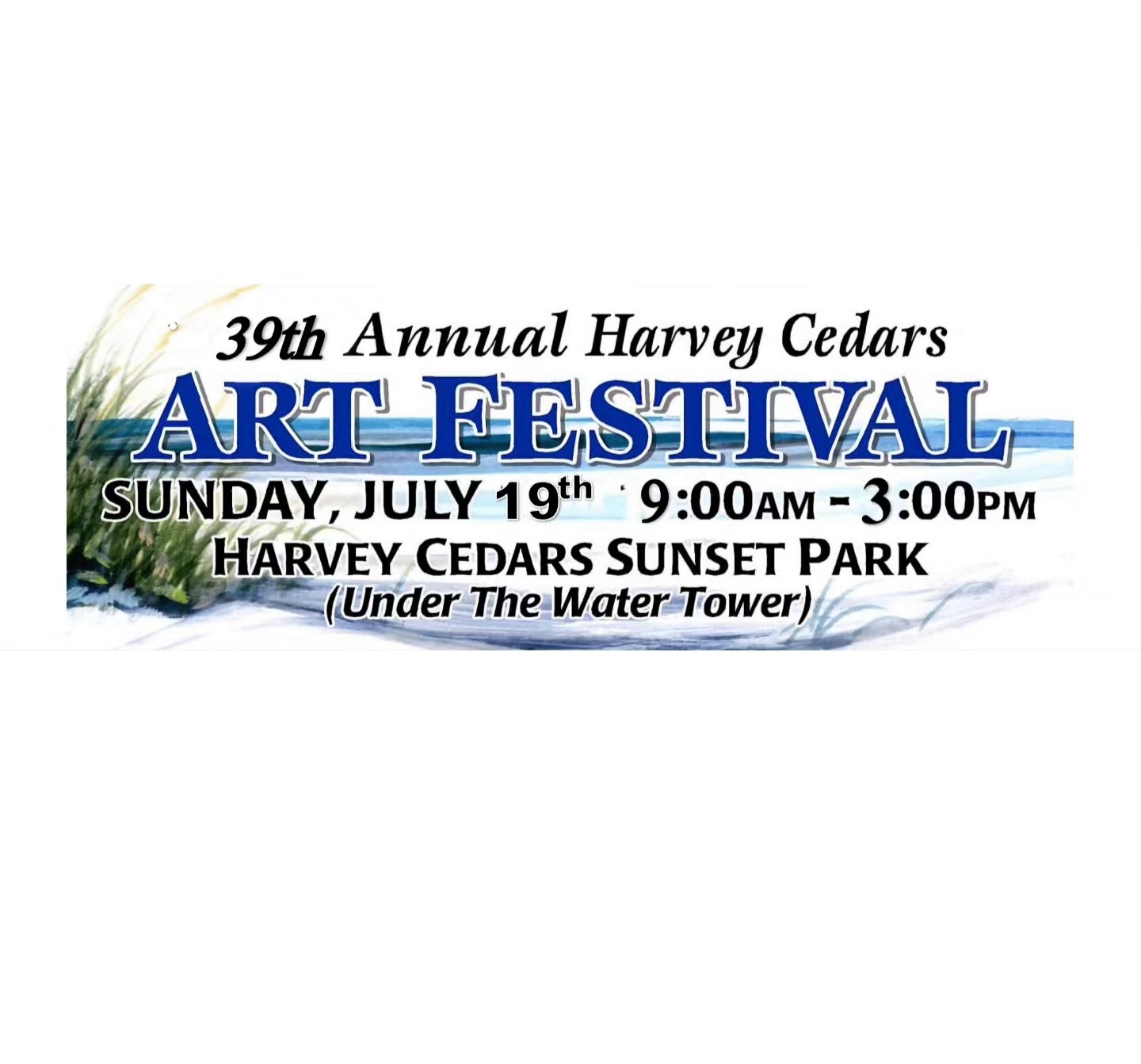 Harvey Cedars Art Festival Flyer. Photo of a beach and dune grass