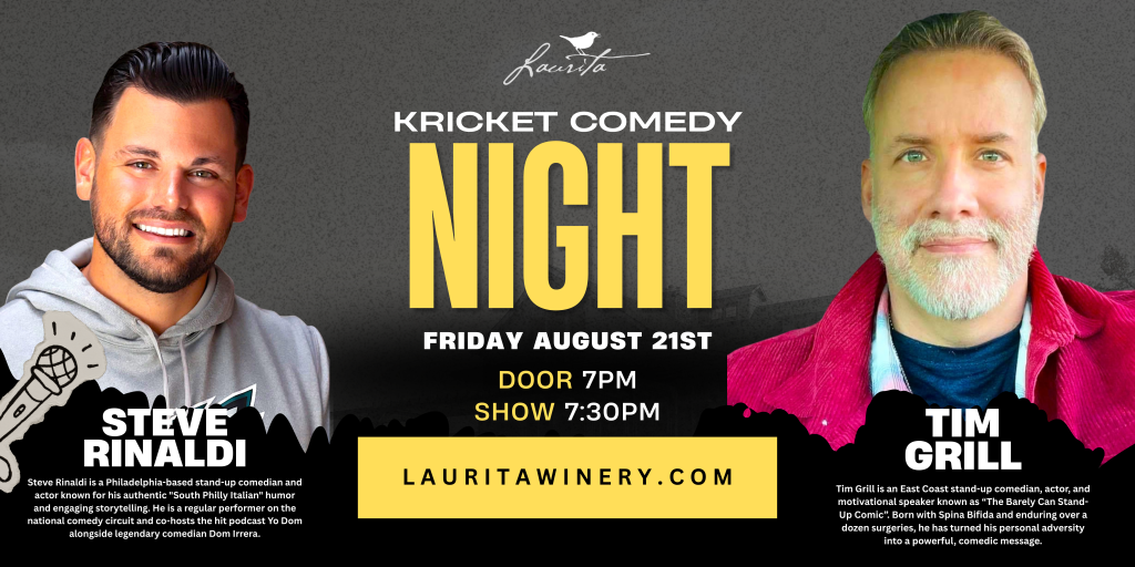 picture of two men on a kricket comedy flyer
