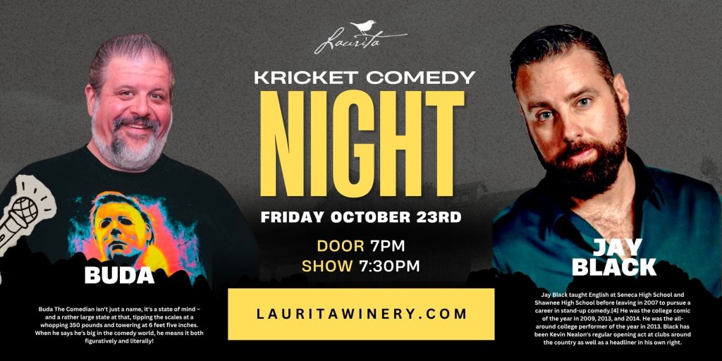 two comedians on a kricket comedy flyer