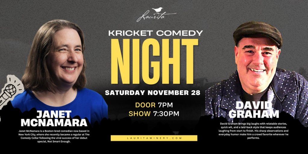 two comedians on a kricket comedy flyer