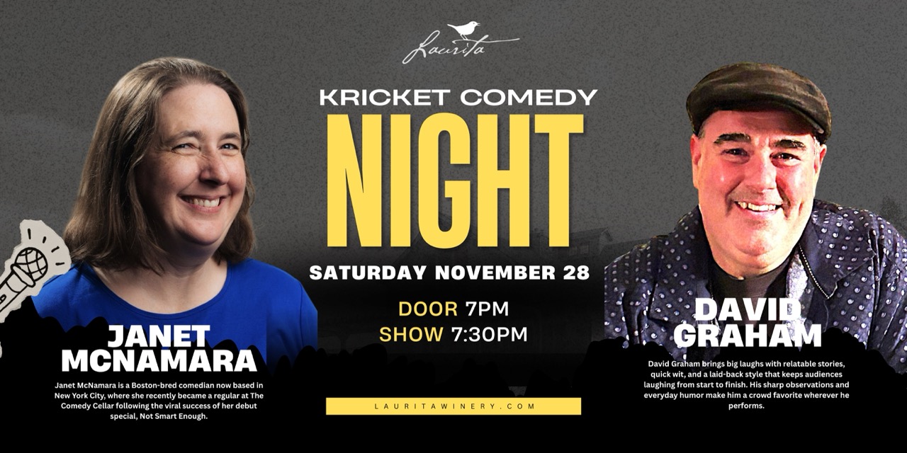 two comedians on a kricket comedy flyer