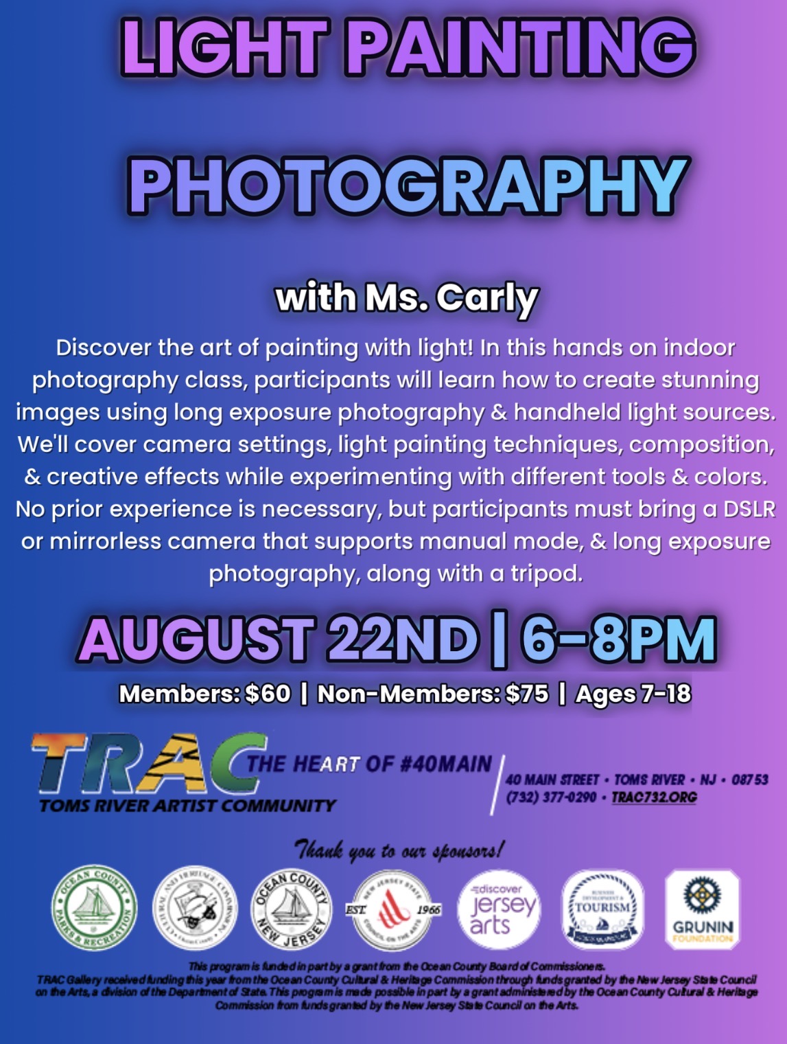 Light Painting Photography flyer on a purple background