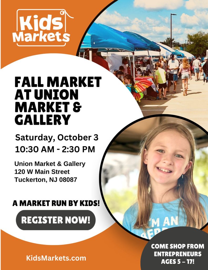 picture of a girl smiling and people standing outside of vendor tents 