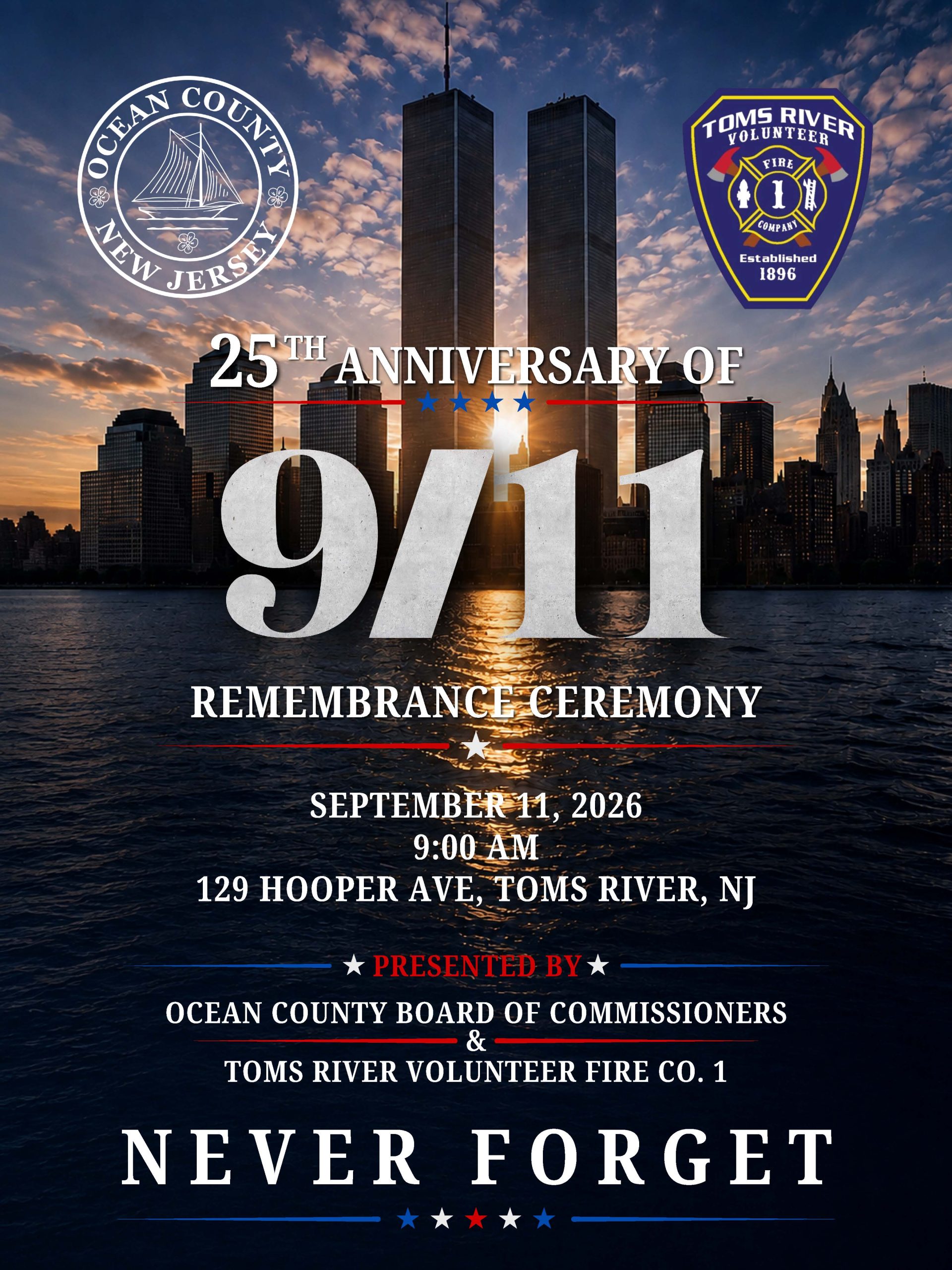 9/11 Remembrance Day flyer with background of the Twin Towers