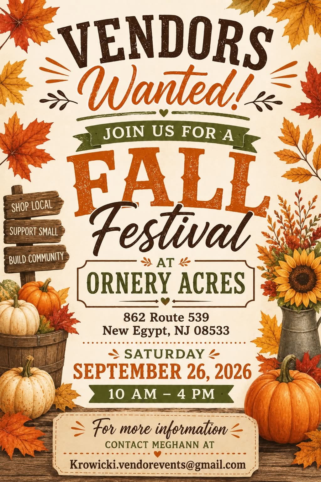 Fall Festival flyer with fall leaves, pumpkins and sunflowers around the border