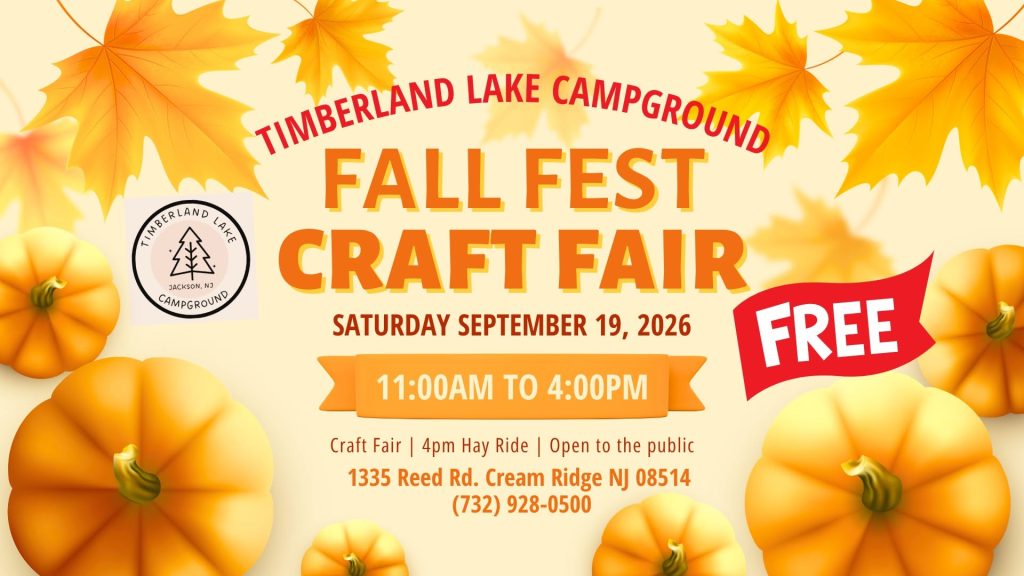 Fall Fest Craft Fair flyer on a yellow background, pumpkins and orange leaves