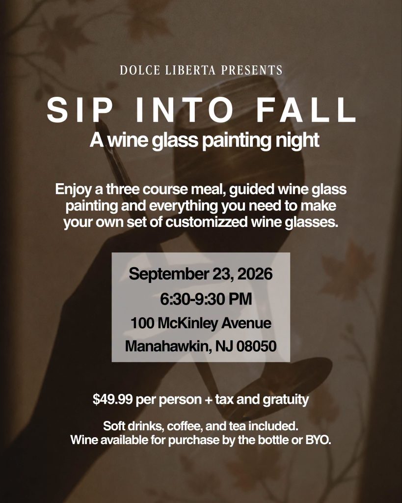 sip into fall flyer with a picture of a hand holding a wine glass and a paint brush