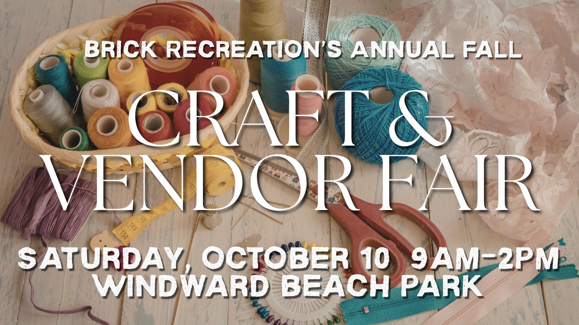 fall craft & vendor fair flyer with crafting supplies in a basket scissors and fabrics