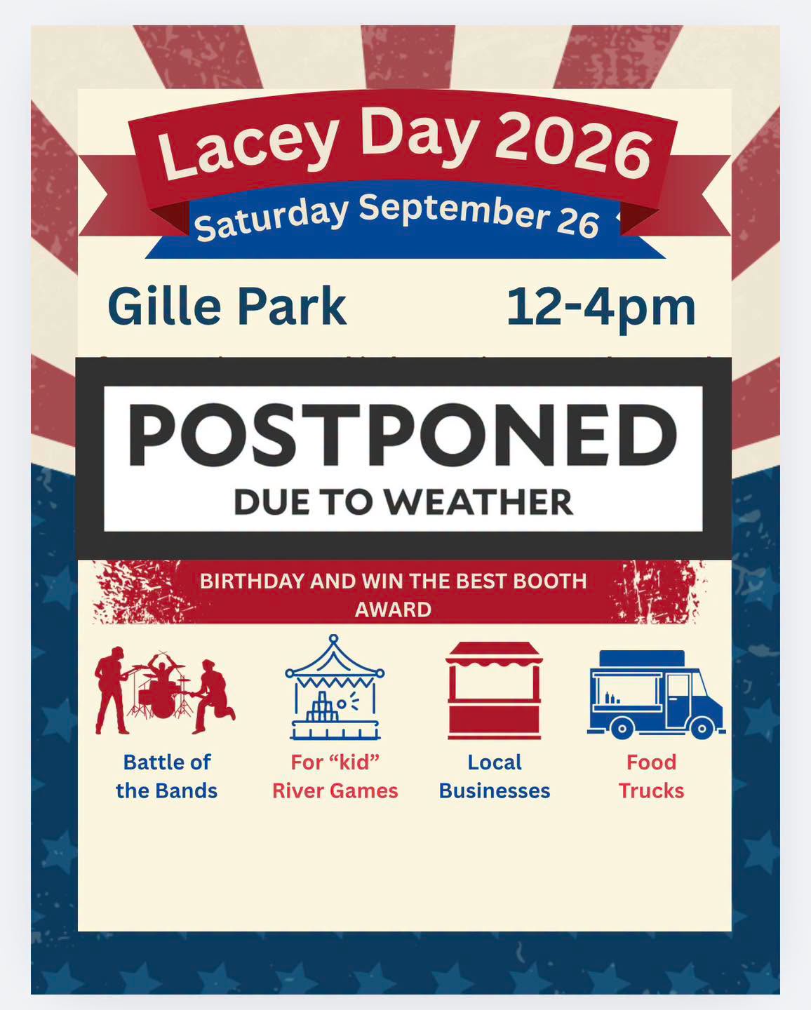 Lacey Day 2026 postponement flyer