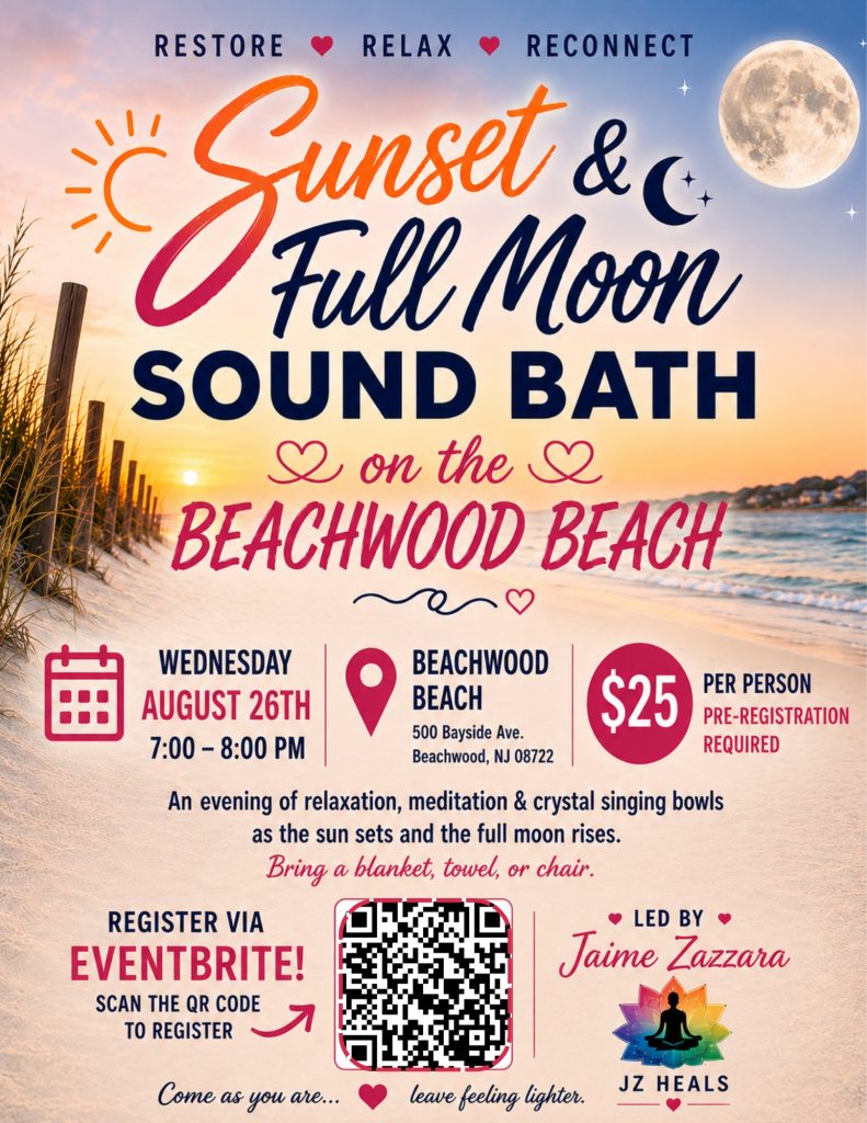 graphic of a beach at sunset and a full moon