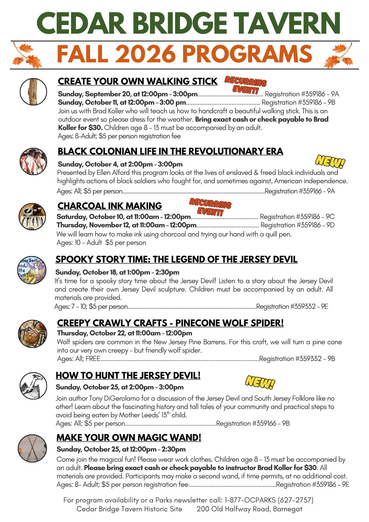 Fall activities flyer for cedar bridge tavern