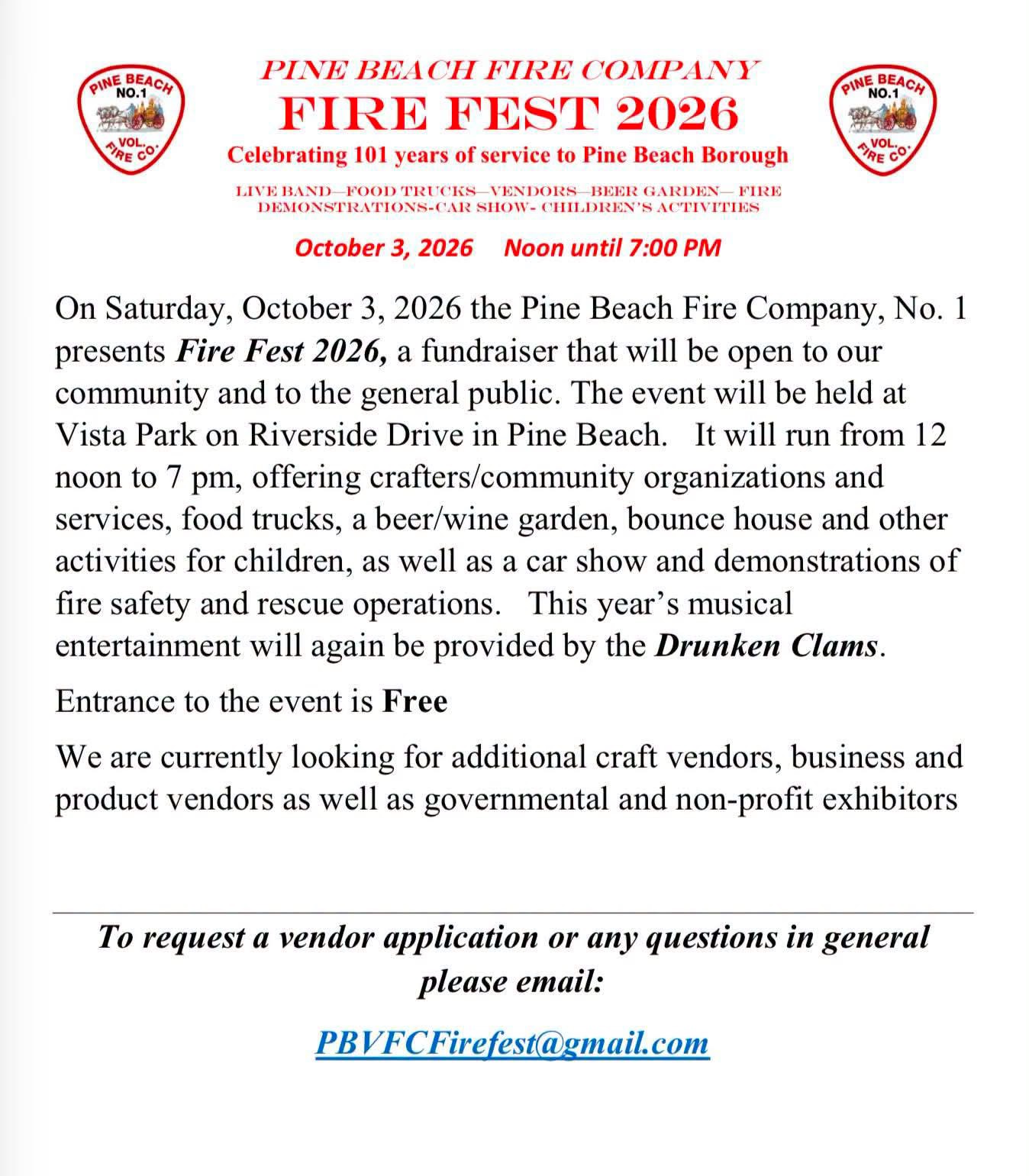 Pine Beach Fire Fest flyer