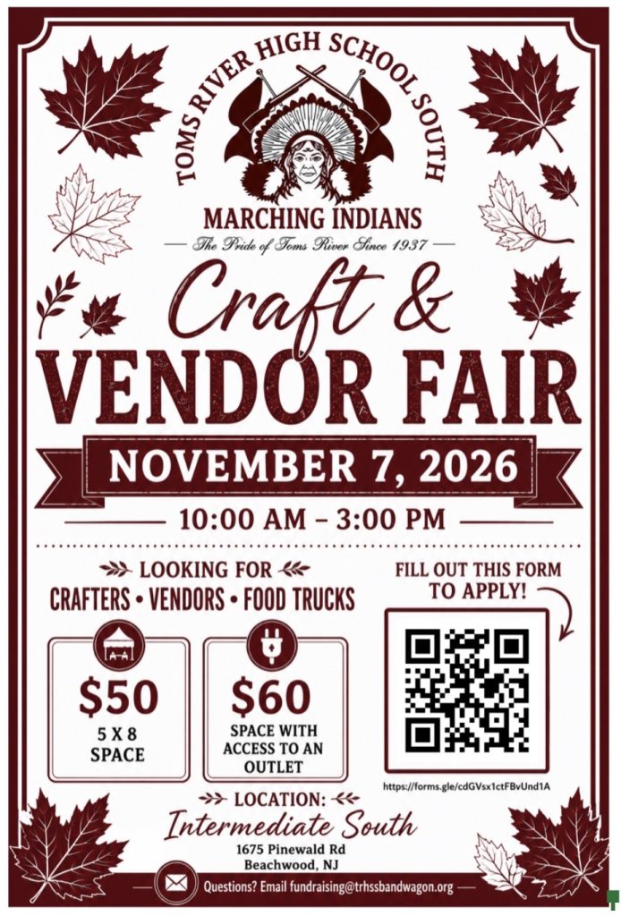 vendor craft fair flyer for Toms River High school south marching Indians 
