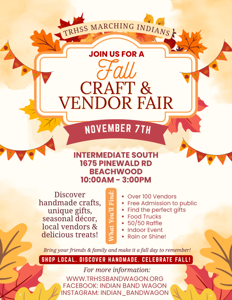 Fall Craft and Vendor Fair Flyer with orange, red and yellow leaves 