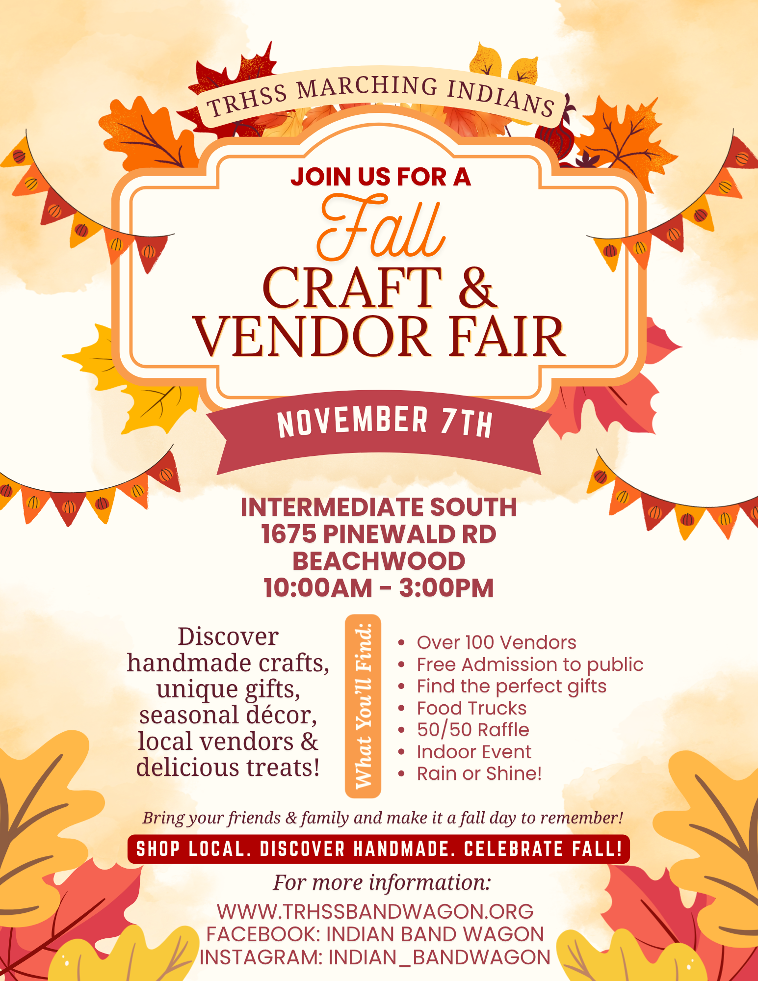 Fall Craft and Vendor Fair Flyer with orange, red and yellow leaves