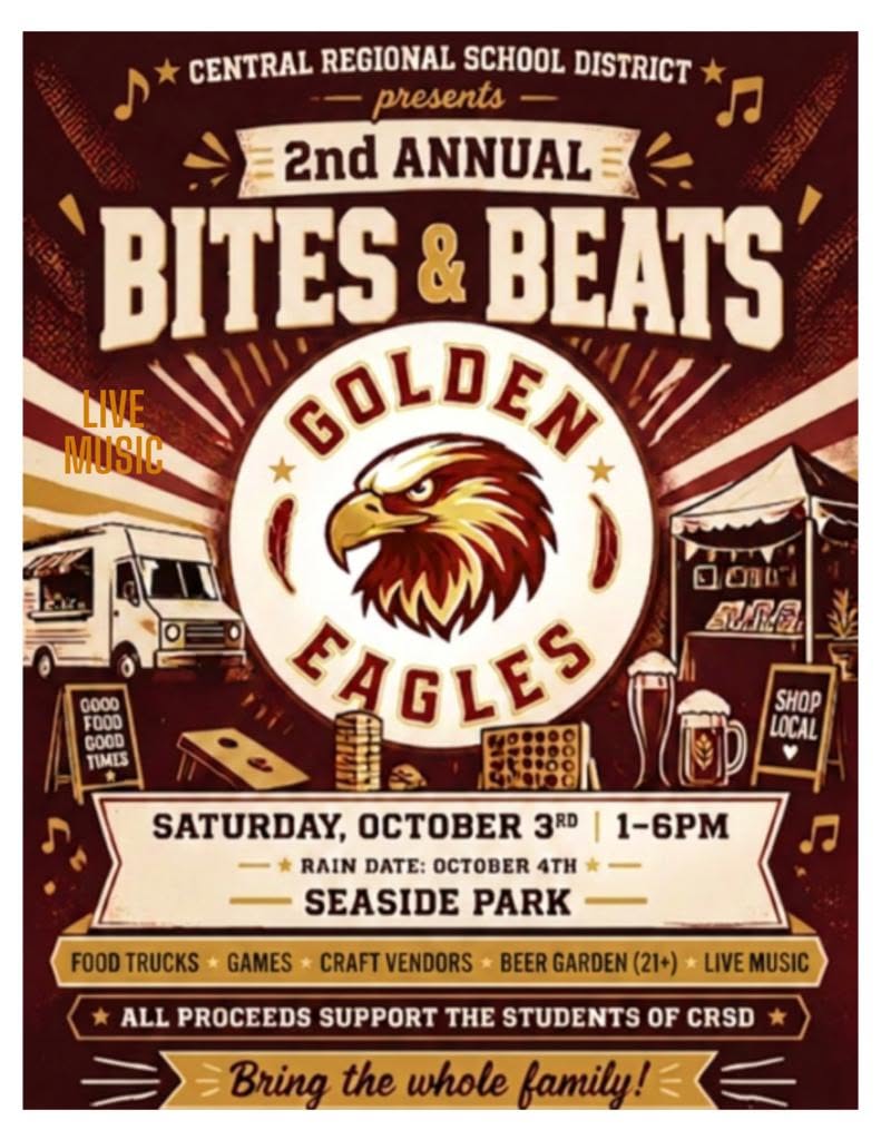 Bites & Beats flyer Golden Eagles logo for Central Regional School district.