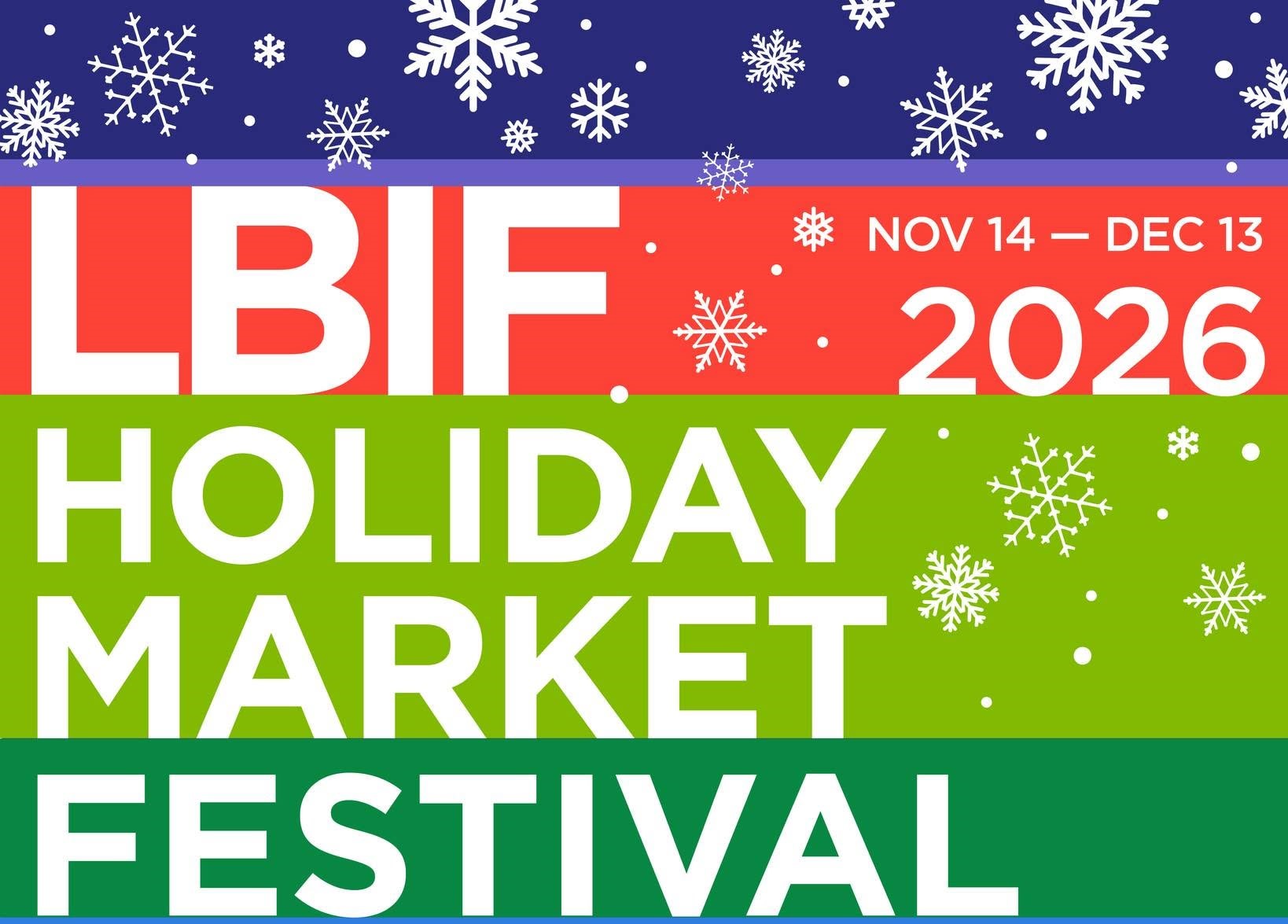 LBIF holiday market festival flyer with snowflakes