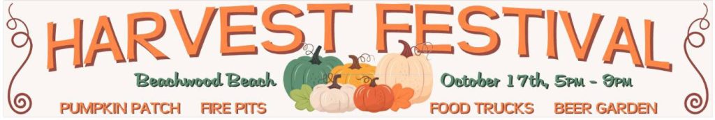 Harvest Festival flyer in orange lettering and orange, yellow and green pumpkins 