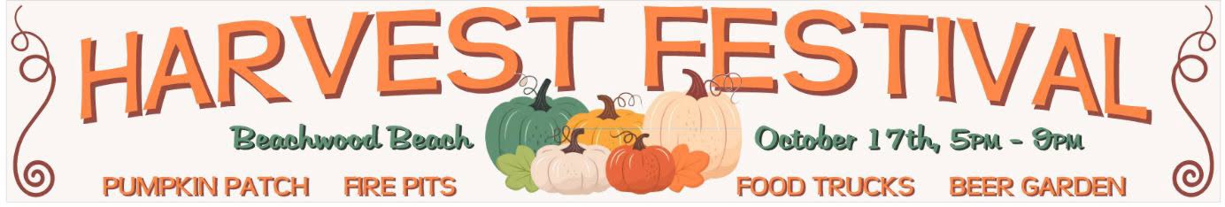 Harvest Festival flyer in orange lettering and orange, yellow and green pumpkins