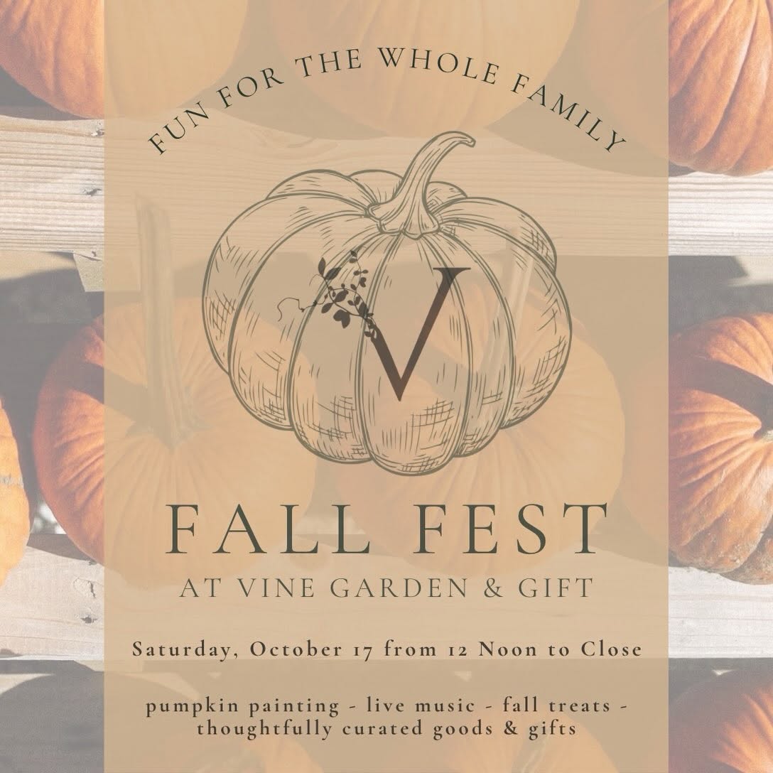 Fall Fest flyer for Vine Garden & Gift with pumpkins in the background