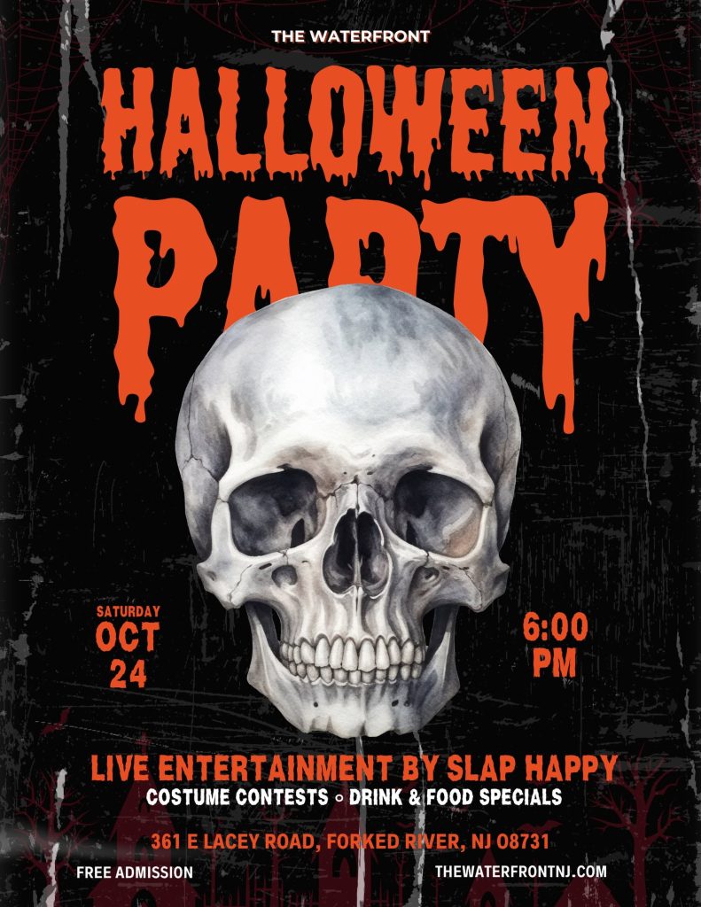 Halloween party flyer with a picture of a skull