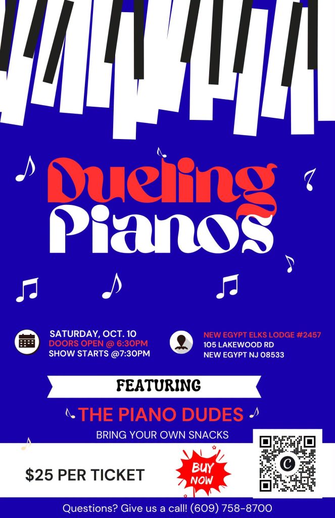 Dueling Pianos flyer with piano keys