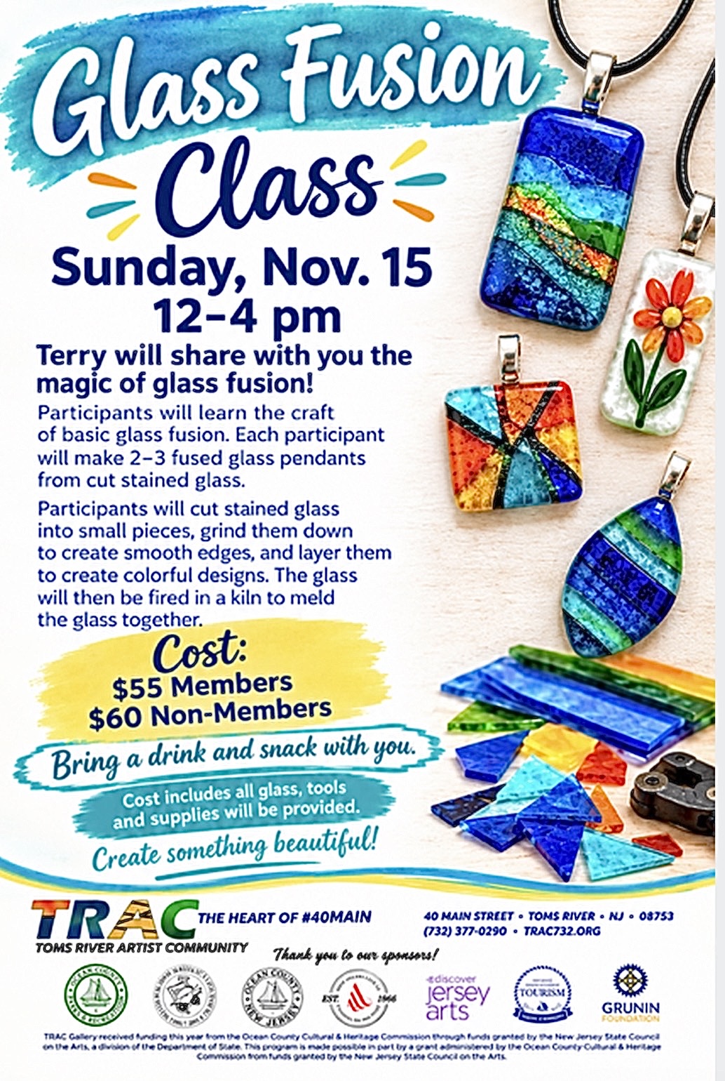 Glass fusion pieces on a flyer