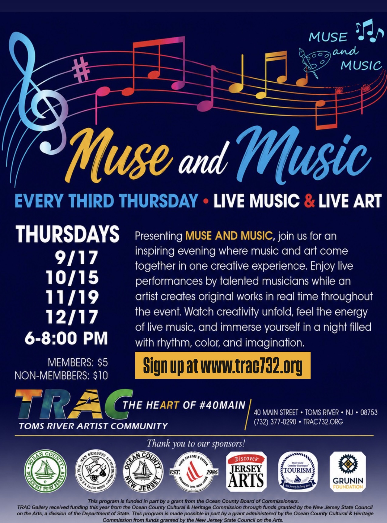 Muse & Music Live Music& Live Art with colorful musical notes