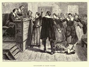 Salem Witch trials photo of people in a courtroom